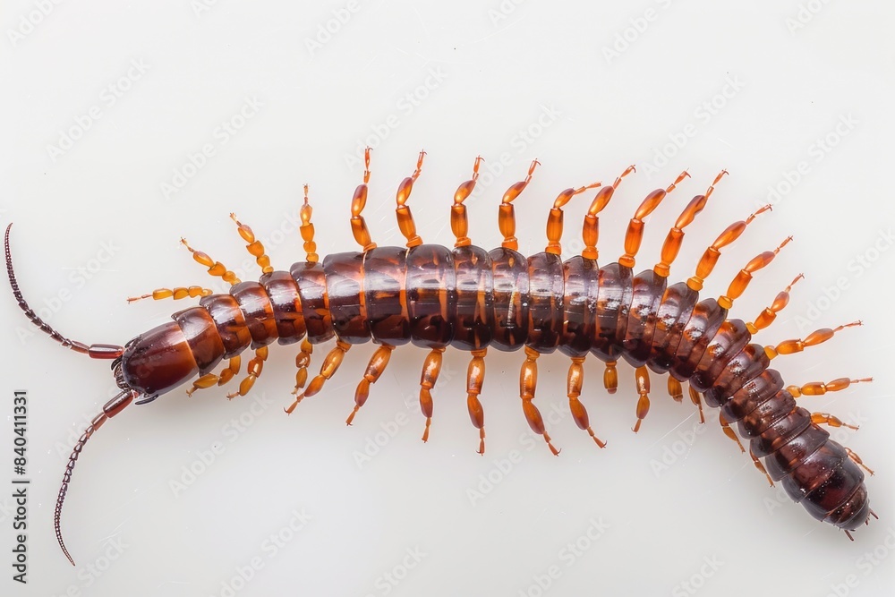 A close-up view of a centipede on a white surface A close-up view of a centipede on a white surface