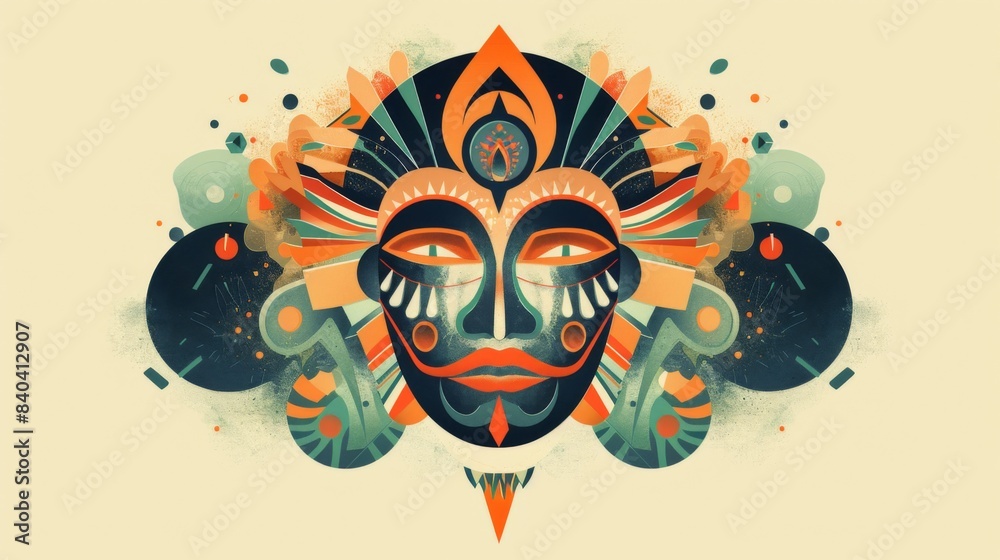 Digital illustration featuring a lysergic tribal mask Digital illustration featuring a lysergic tribal mask