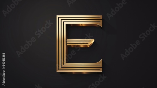 A close-up of a golden letter 'E' on a black background, suitable for use in designs and typography