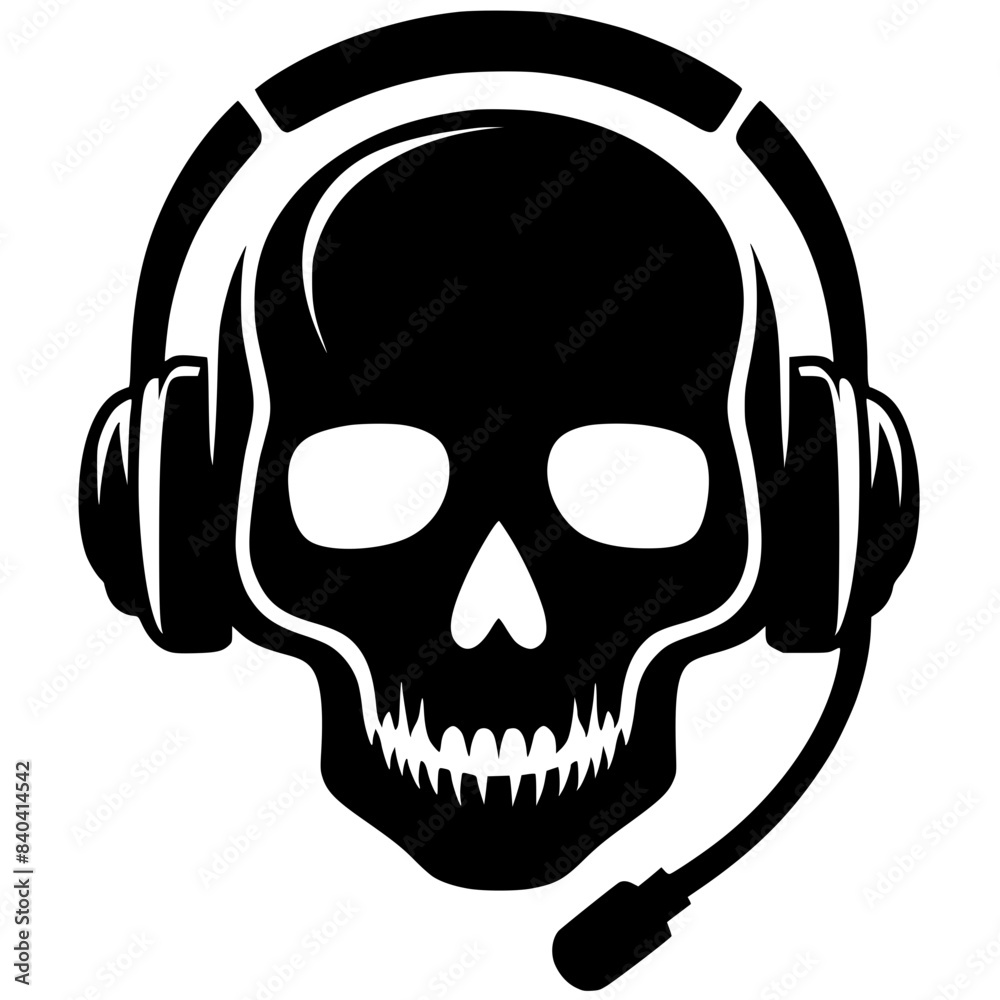 Silhouette of a skull wearing a headset Silhouette of a skull wearing a headset