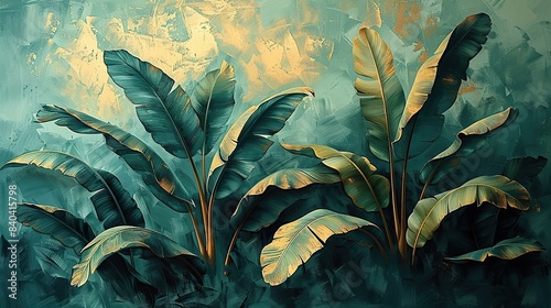 wall art murals banana leaf wallpaper oil paintings.stock photo