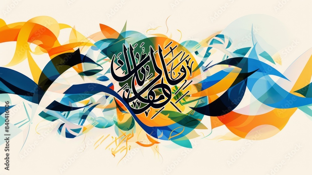 Digital illustration featuring an intricate Arabic calligraphy Digital illustration featuring an intricate Arabic calligraphy