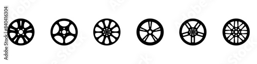 Black rubber wheel tire set. Wheel tires. Car tire tread tracks, motorcycle racing wheels and dirty tires track. Tyres road maintenance vector automobile. Auto wheel tyre. Vector illustration. EPS 10