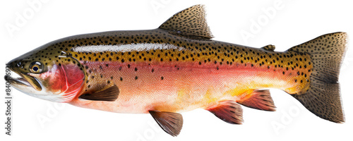 Rainbow trout river fish with transparent background in side view.