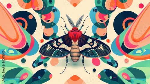 Digital illustration featuring a lysergic moth