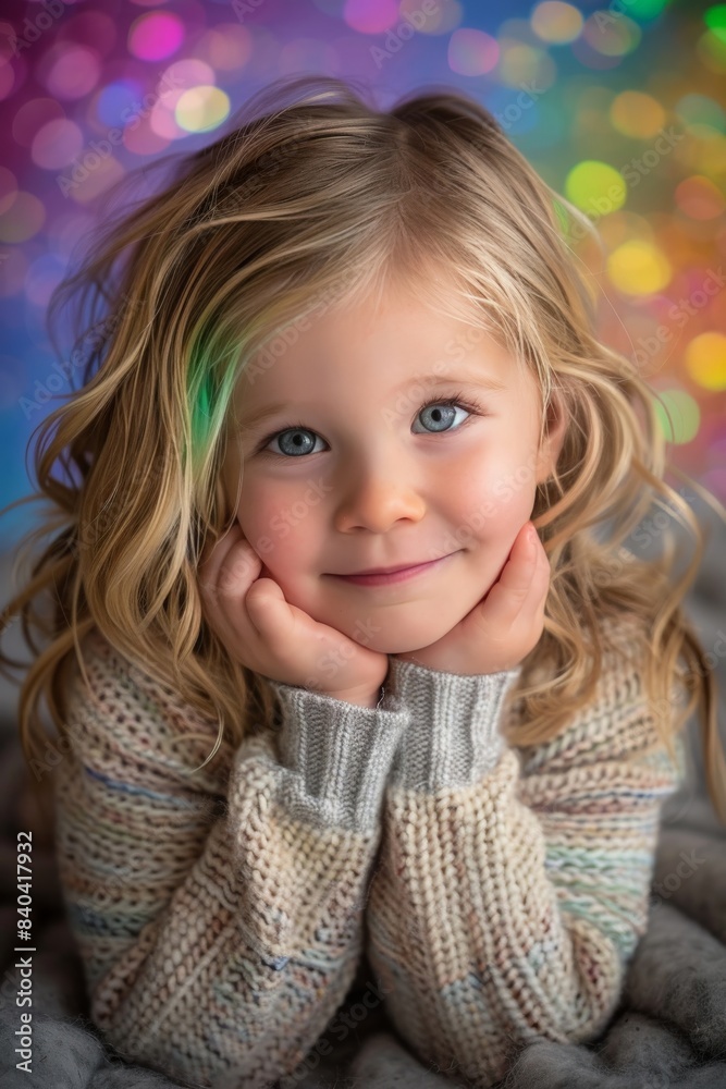 A playful child is portrait illuminated with rainbow gel lighting, creating a whimsical and colorful scene that captures the joy and vibrancy of childhood. A playful child is portrait illuminated with rainbow gel lighting, creating a whimsical and colorful scene that captures the joy and vibrancy of childhood.