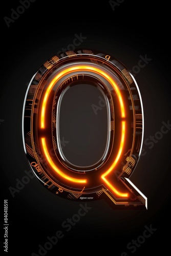 Close-up of a letter Q illuminated by neon lights