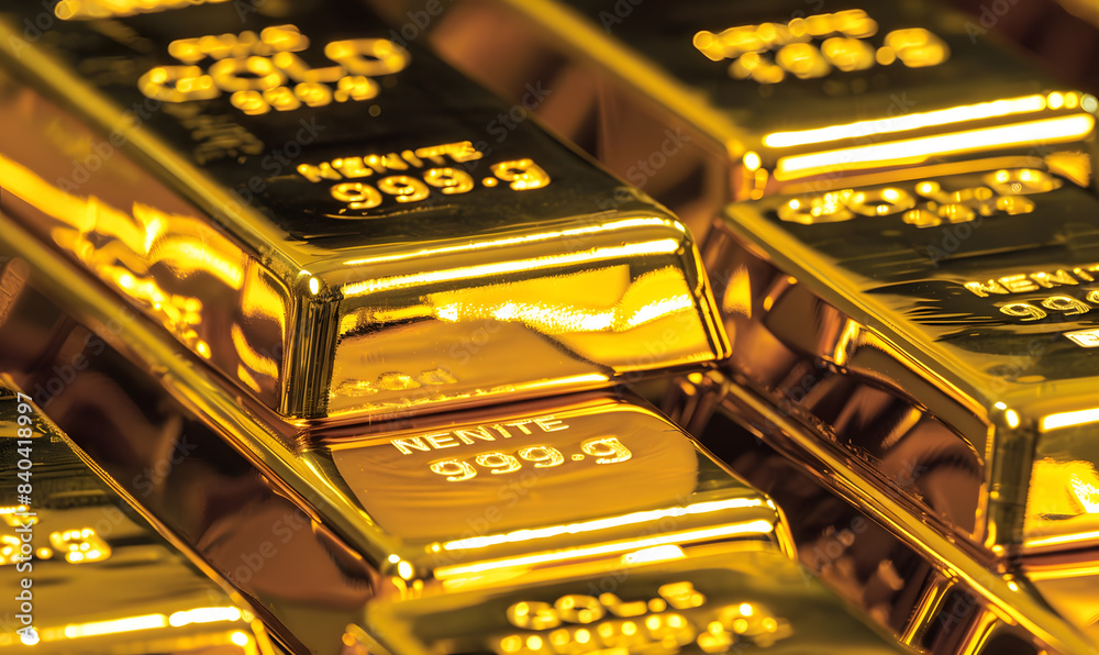 Close up of golden bars. Gold, investment, trading.