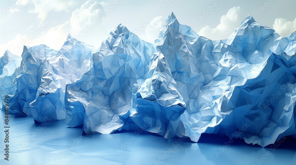 A Paper Mountain Range Under a Cloudy Sky. Generative AI A Paper Mountain Range Under a Cloudy Sky. Generative AI