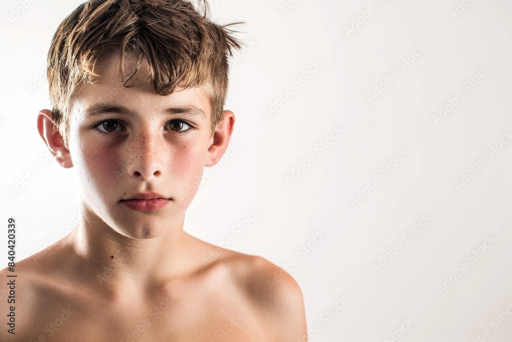 A young boy posing for a picture without wearing a shirt Stock Photo ...