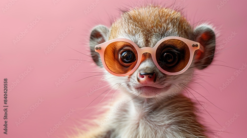   A clearer version of the image shows a close-up of a tiny creature with shades on its face and a vibrant pink backdrop