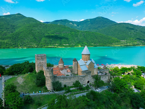ancient Christian monastery in the mountains - aerial drone photo