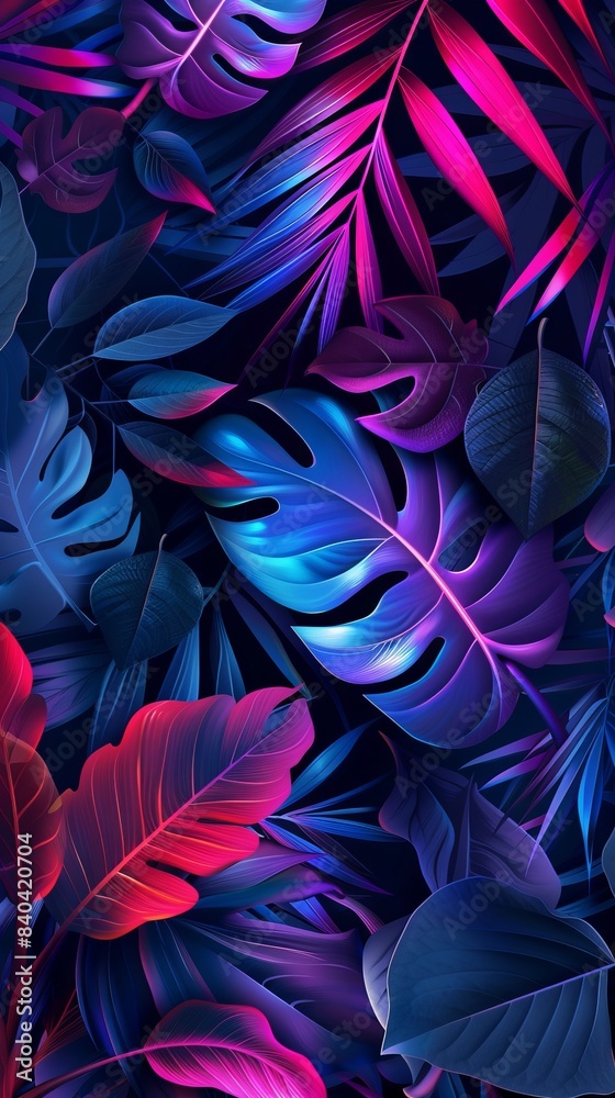 Floral pattern wallpaper with neon effect
