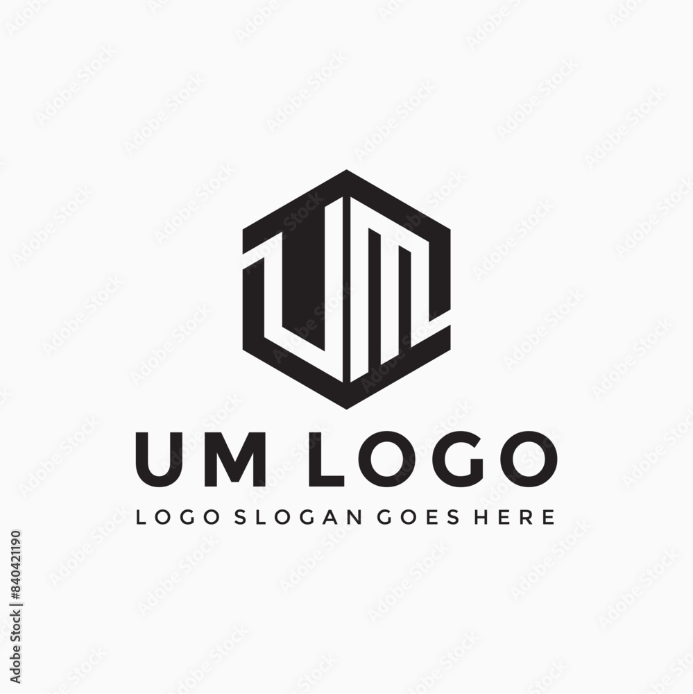 UM letter hexagon logo vector image UM letter hexagon logo vector image