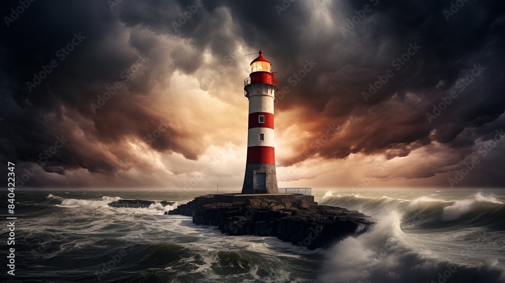 Fototapeta premium Lighthouse in a stormy sea