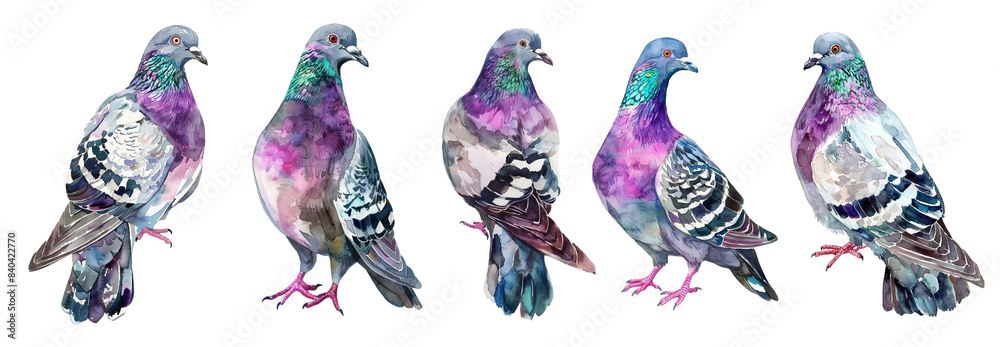 Naklejka premium Watercolor grey dove set isolated on transparent background.