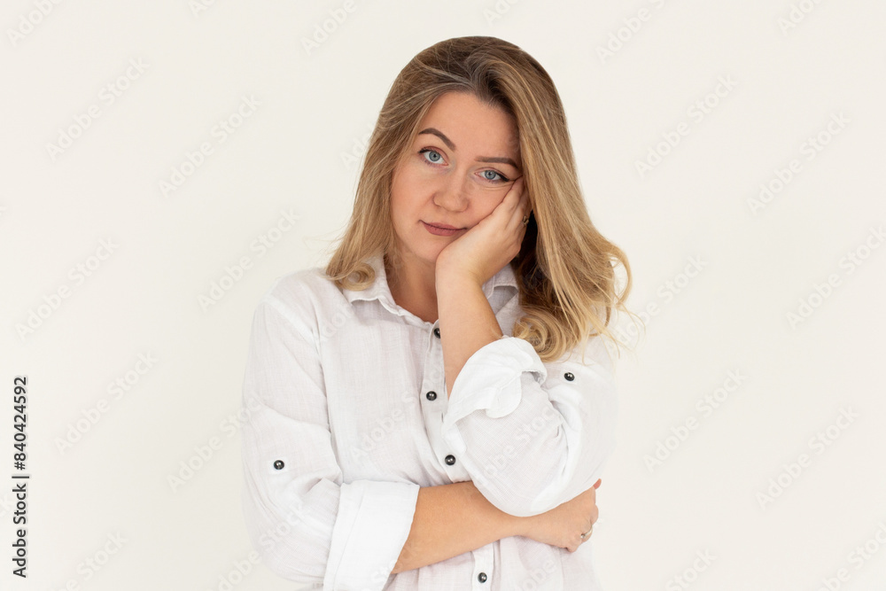 Girl feeling pity empathy friend telling sad story. Attractive stylish glamour girl feel boredom dating uninteresting guy lean head palm smirking frowning intense look annoyed Girl feeling pity empathy friend telling sad story. Attractive stylish glamour girl feel boredom dating uninteresting guy lean head palm smirking frowning intense look annoyed