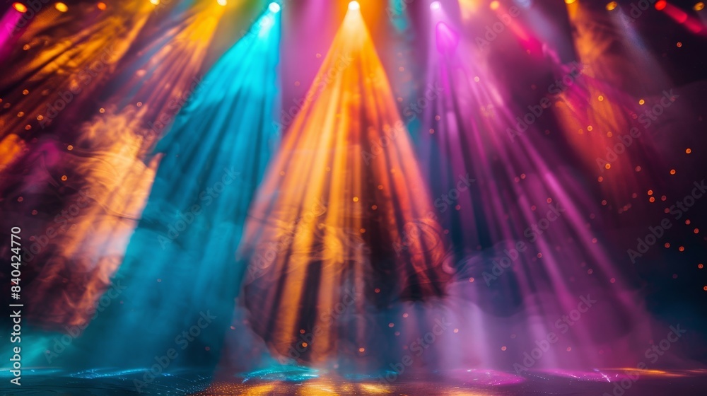 A blue spotlight shines on a dancing fountain in the night city A blue spotlight shines on a dancing fountain in the night city