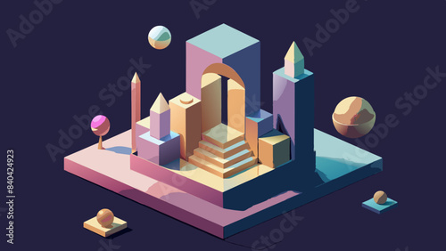 Futuristic Fantasy Cityscape in Vibrant Isometric Art Style
