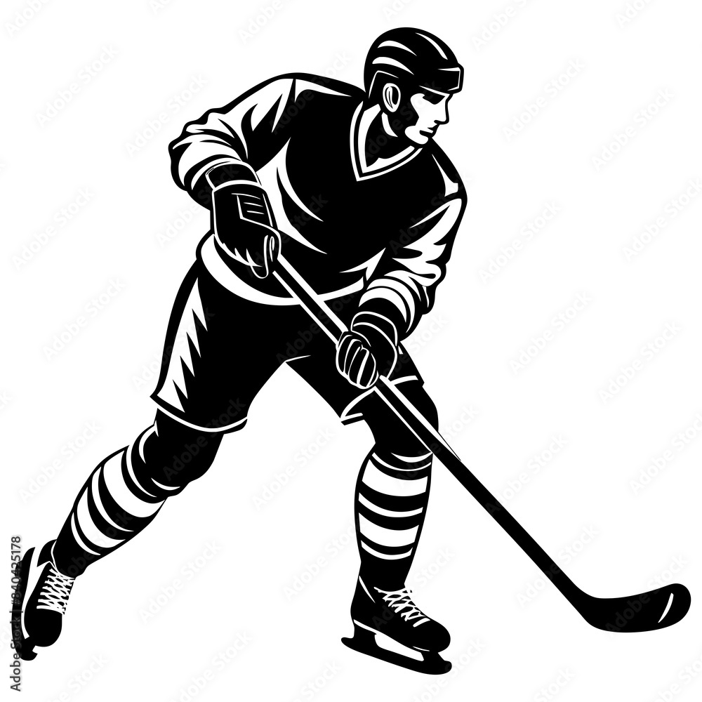 Fototapeta premium Hockey player silhouette vector illustration 