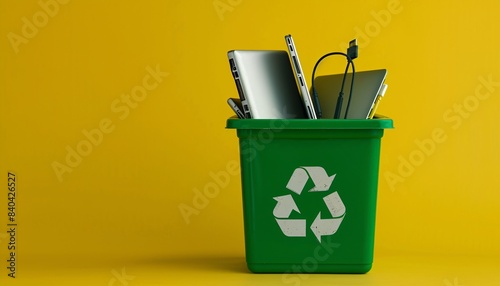 Fototapeta Naklejka Na Ścianę i Meble -  An EcoFriendly Perspective Recycling Bin for Laptop Electronic Waste