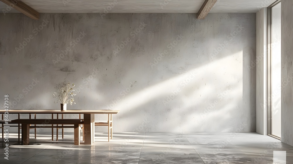 Bright and Minimalist Empty Room with Wooden Furniture in Modern Loft Interior Bright and Minimalist Empty Room with Wooden Furniture in Modern Loft Interior