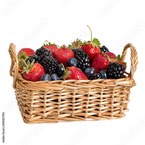 A basket of mixed berries, isolated on transparent white background