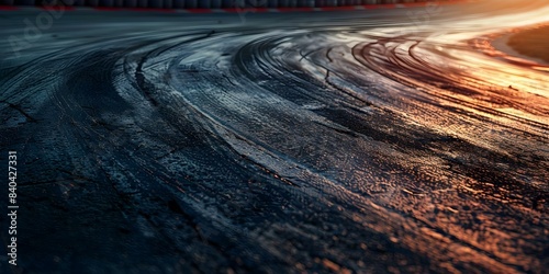 Artistic Tire Skid Marks on Race Track - Automotive Theme. Concept Race Cars, Tire Skid Marks, Automotive Artistry, Track Photography, Creative Perspectives