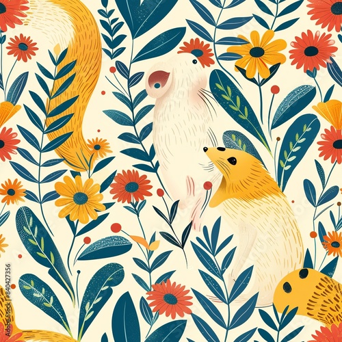 A playful ferret exploring a garden  with intricate details of its slender body and curious expression capturing its energetic and inquisitive nature. Minimal pattern banner wallpaper  simple