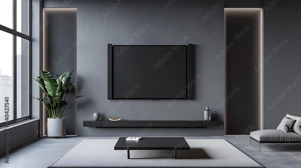 Chic Minimalist Living Room with Sleek Furniture and Natural Lighting Chic Minimalist Living Room with Sleek Furniture and Natural Lighting