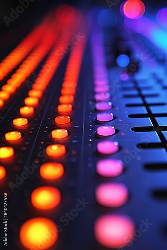 Detailed view of brightly illuminated audio equipment in a dynamic dance environment photo