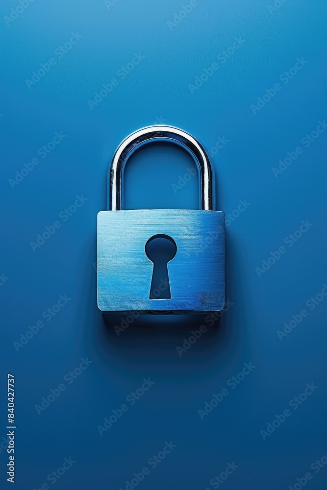 A close-up of a blue padlock with a keyhole, suitable for use in security or locking related contexts A close-up of a blue padlock with a keyhole, suitable for use in security or locking related contexts