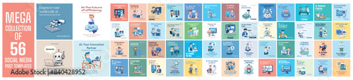 Mega collection of 56 social media post design template. Used for artificial intelligence advertising