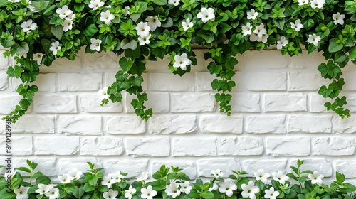  White Brick Wall with Flowers & Vines