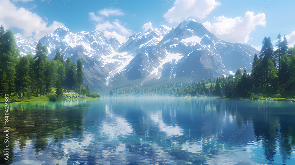 A serene.Surrounded by snow-capped mountains The lake was quiet. A serene.Surrounded by snow-capped mountains The lake was quiet.