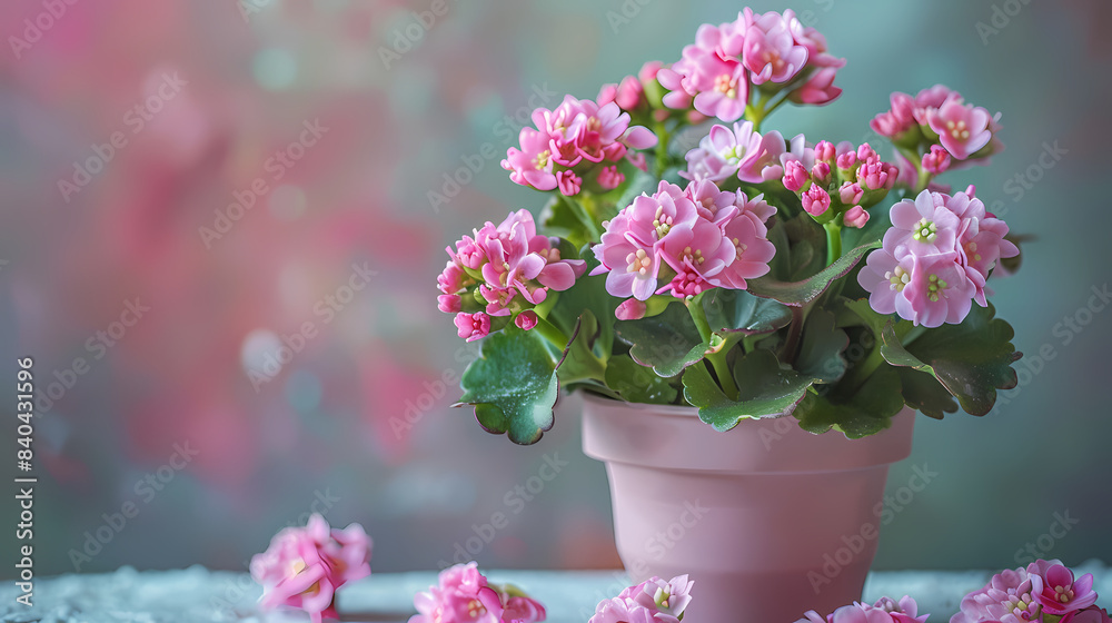 cute mini Kalanchoe plant in a pot,pastel background cute mini Kalanchoe plant in a pot,pastel background