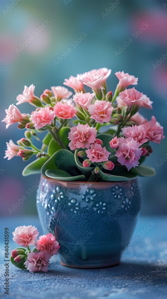 cute mini Kalanchoe plant in a pot,pastel background cute mini Kalanchoe plant in a pot,pastel background