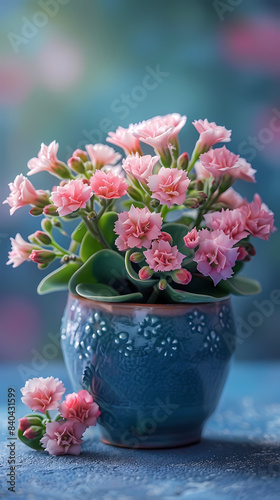 cute mini Kalanchoe plant in a pot,pastel background © Akharadat