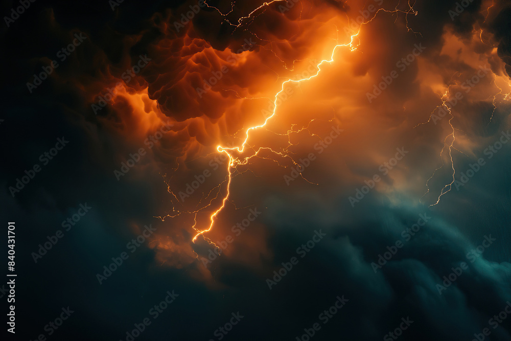 Generative ai on theme of scary bright electric lightning bolt with branches in the night dark sky Generative ai on theme of scary bright electric lightning bolt with branches in the night dark sky