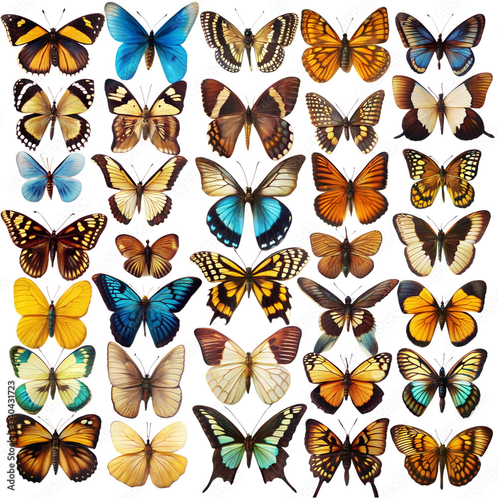 Collection of colorful butterflies on transparent background Collection of colorful butterflies on transparent background
