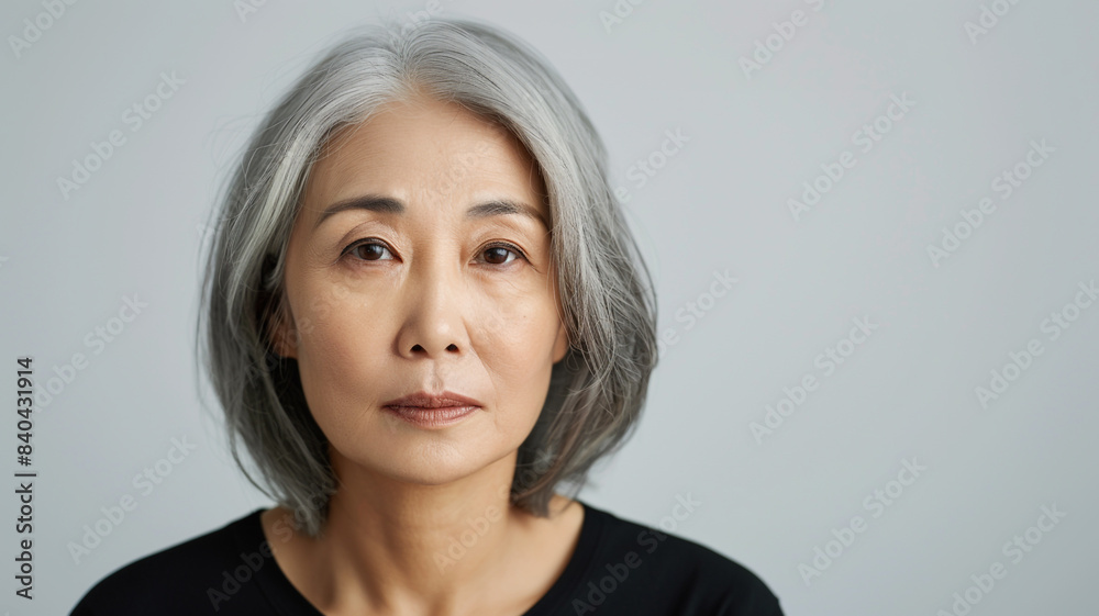 beautiful mature korean model on grey bakground. beautiful mature korean model on grey bakground.