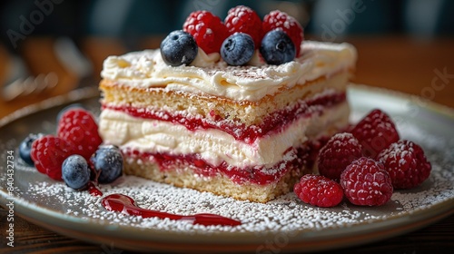 Wallpaper Mural   A cake with fresh raspberries and a dusting of powdered sugar sits on a plate, inviting you to indulge in its delectable flavors Torontodigital.ca