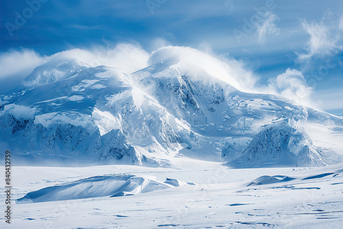 Generative ai on theme of descent of an huge avalanche from the mountain, winter nature landscape
