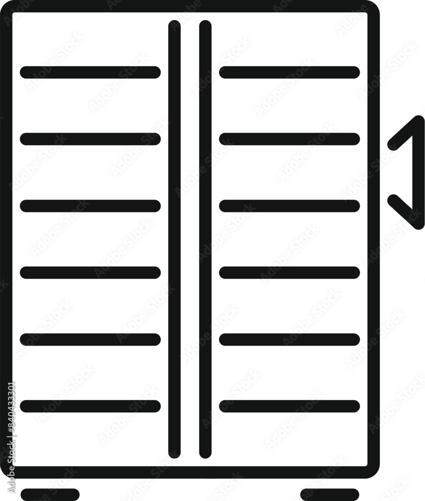 Simple icon of open double door with arrow showing opening direction Simple icon of open double door with arrow showing opening direction