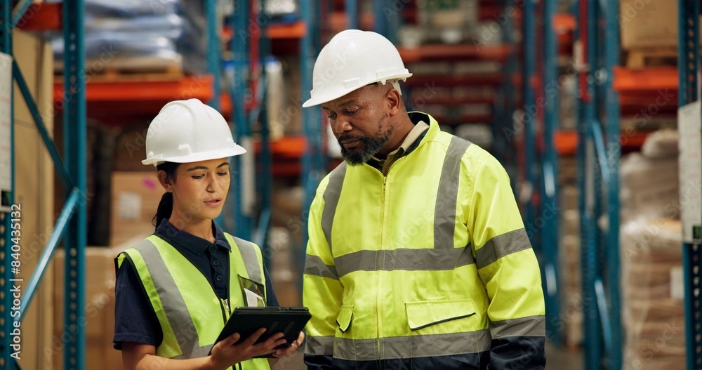 Man, laptop and checklist for inventory in warehouse, technology and research for logistics solutions. African worker, computer and stock taking for ecommerce and online order in distribution center Man, laptop and checklist for inventory in warehouse, technology and research for logistics solutions. African worker, computer and stock taking for ecommerce and online order in distribution center