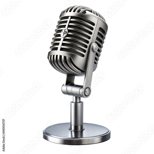 Vintage metal microphone on transparent background
