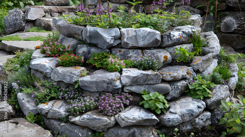 A practical herb spiral made of natural stones, allowing various herbs to be grown in a small space, providing both a practical and aesthetic solution.