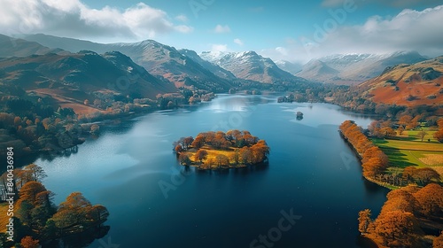 aerial countryside drone england fell lake district landscape national park nature.stock photo