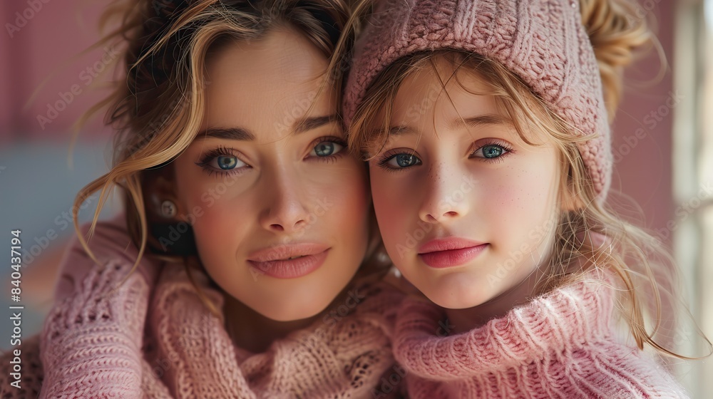 Obraz premium mother and daughter portrait isolated on pink studio background mother s day celebration concept of motherhood childhood and family.stock image