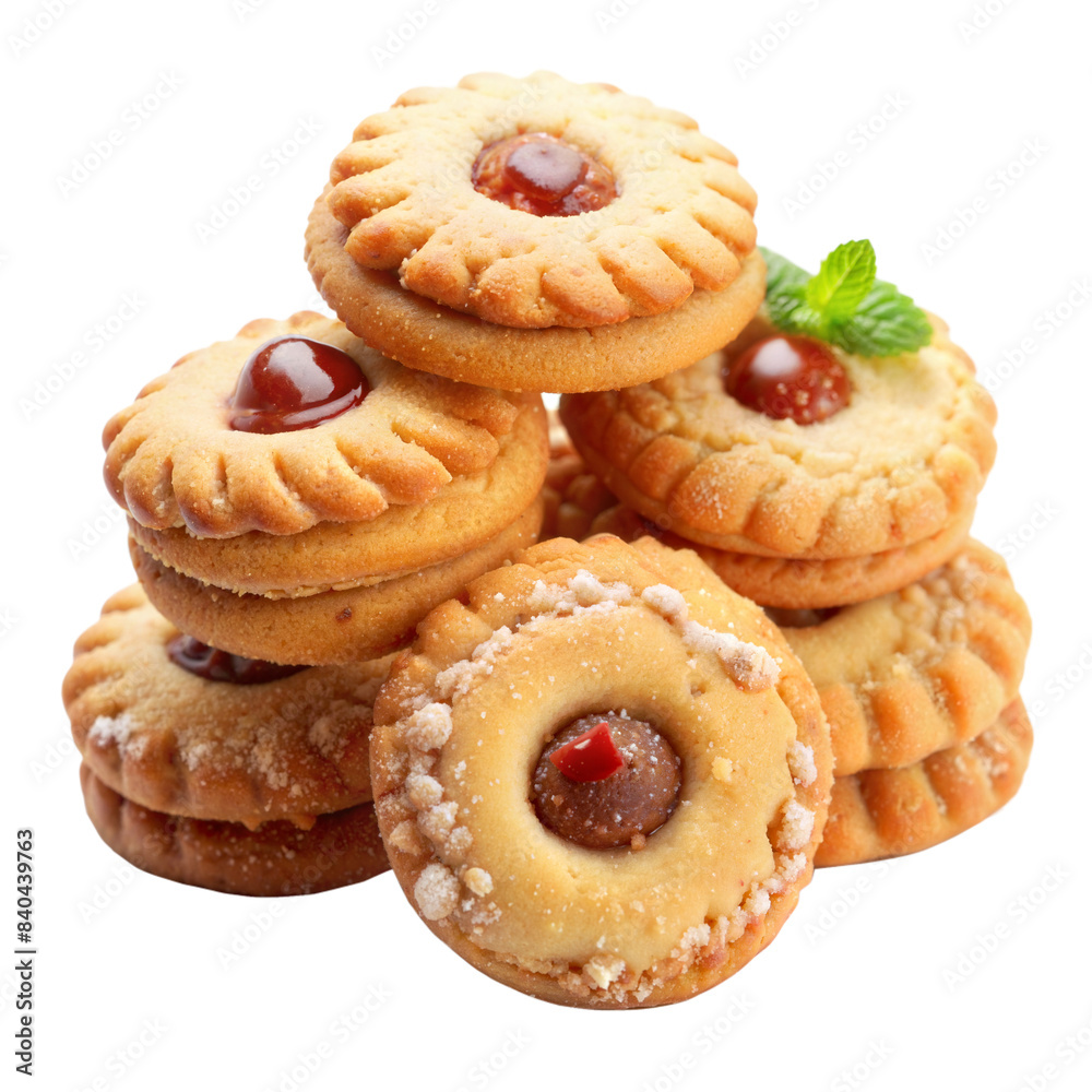 Delicious homemade cookies with jam center on transparent background Delicious homemade cookies with jam center on transparent background
